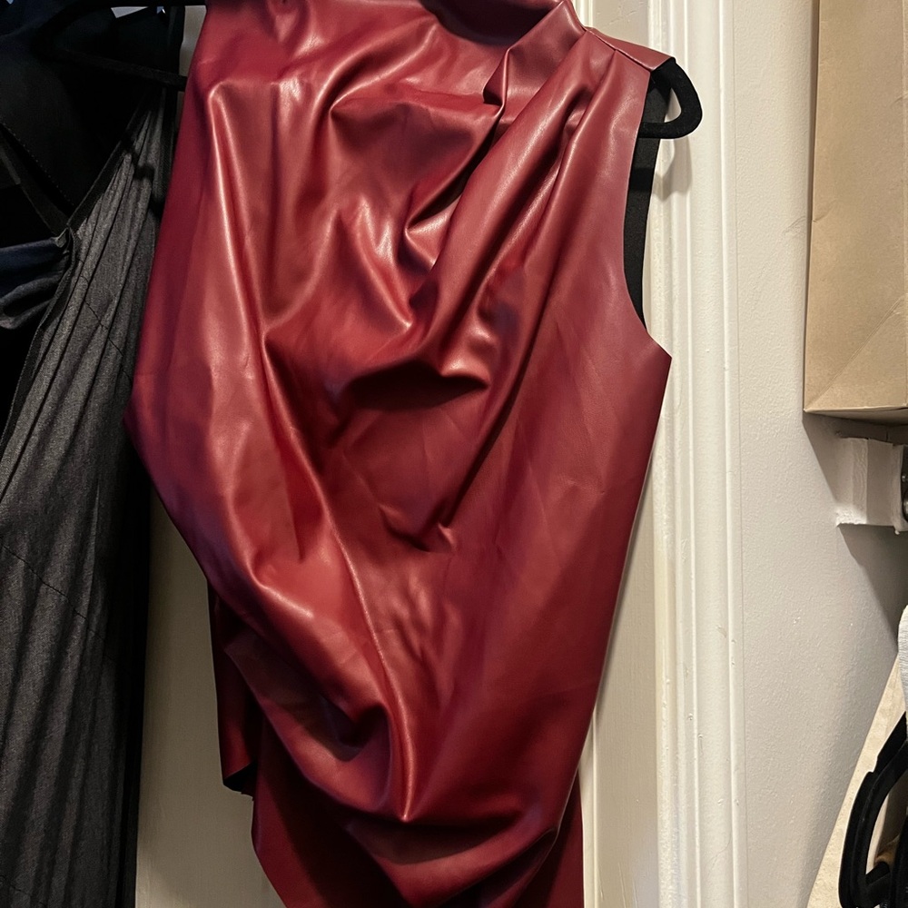 Red Asymmetrical Sleeveless Top with Mock Neck